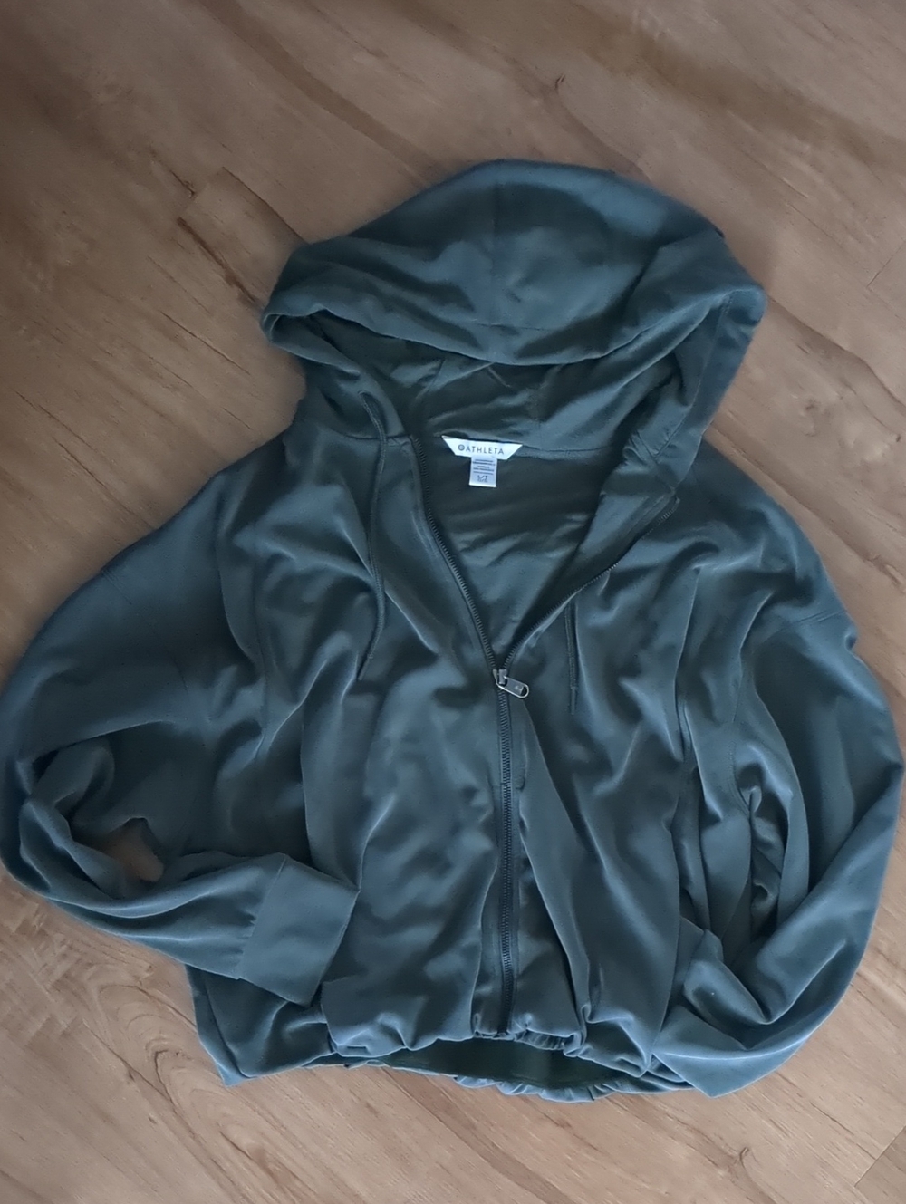Women's Large Tall Athleta Hooded Zip-Up Crop Jacket – Slate Green